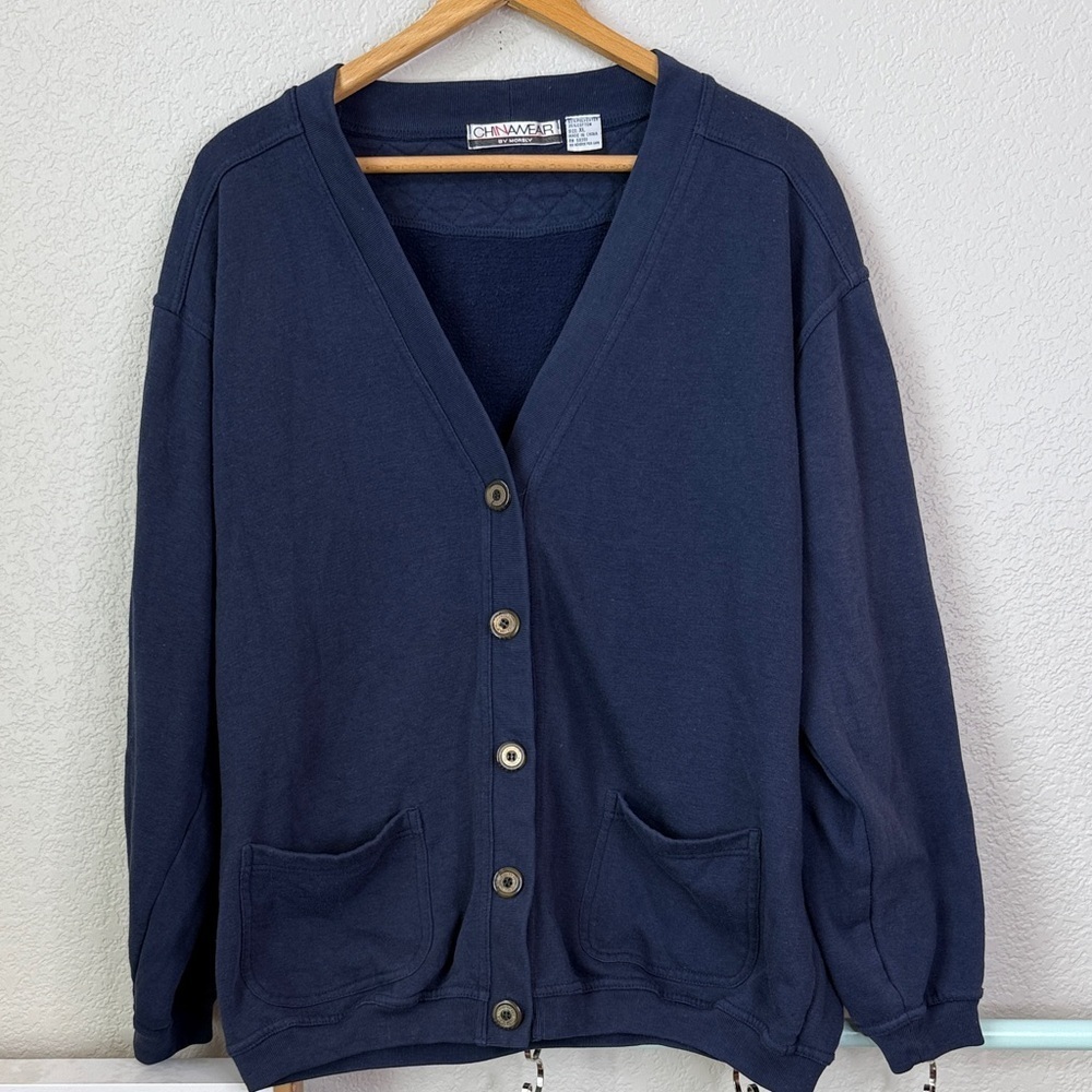 Vintage Classic Navy Blue Cardigan Sweater Size XLarge
